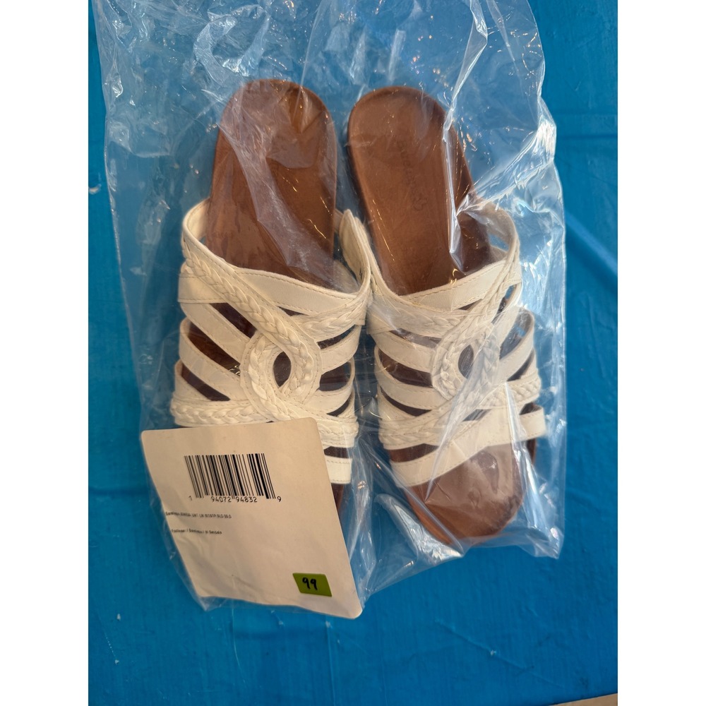 Baretraps Jordyn White Braided Multi Strap Slide Sandals Women Size 9